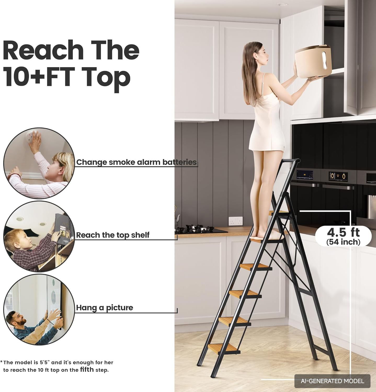 6-Step Folding Step Ladder – Black Woodgrain