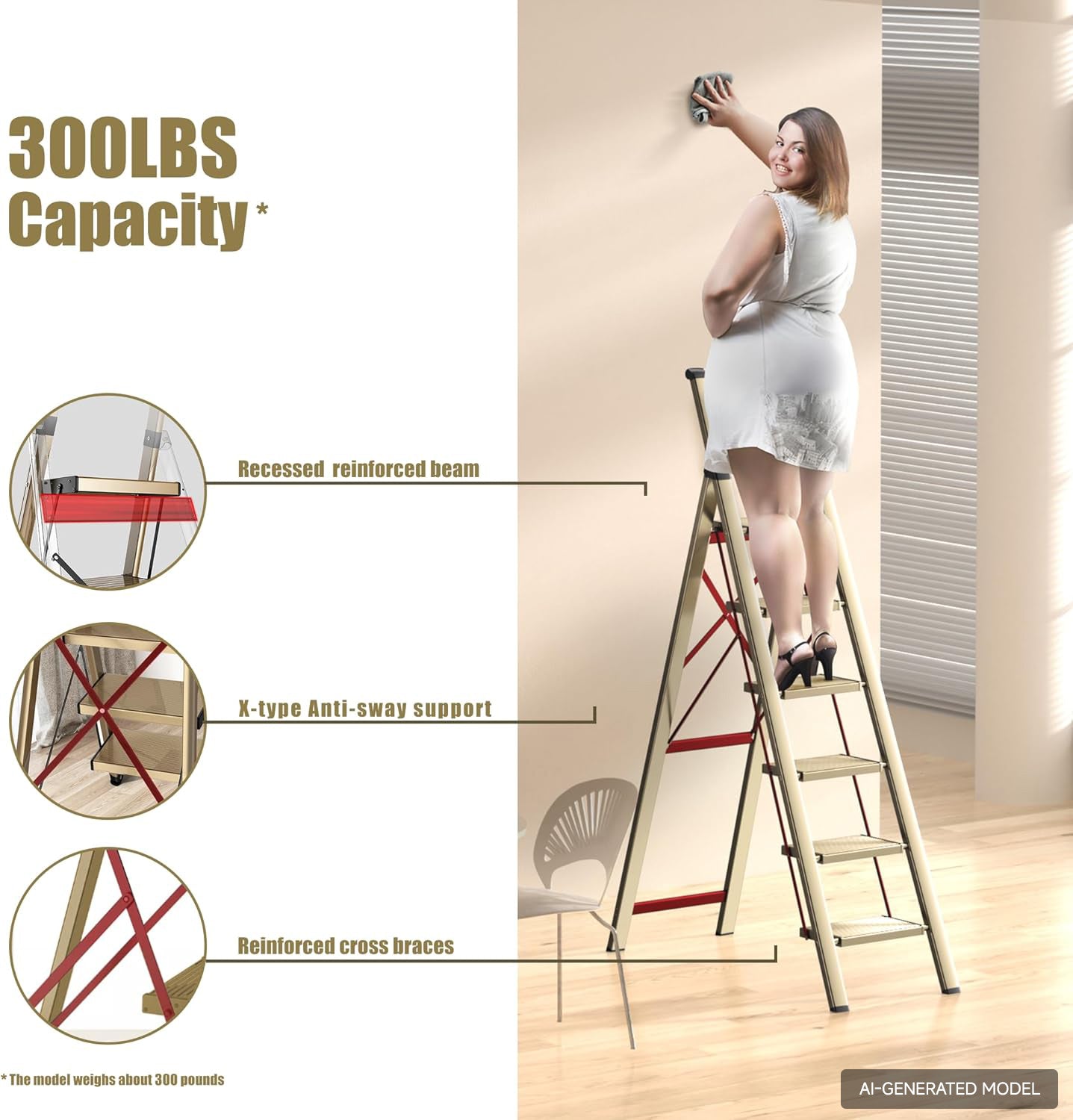 6-Step Folding Step Ladder – Champagne Gold