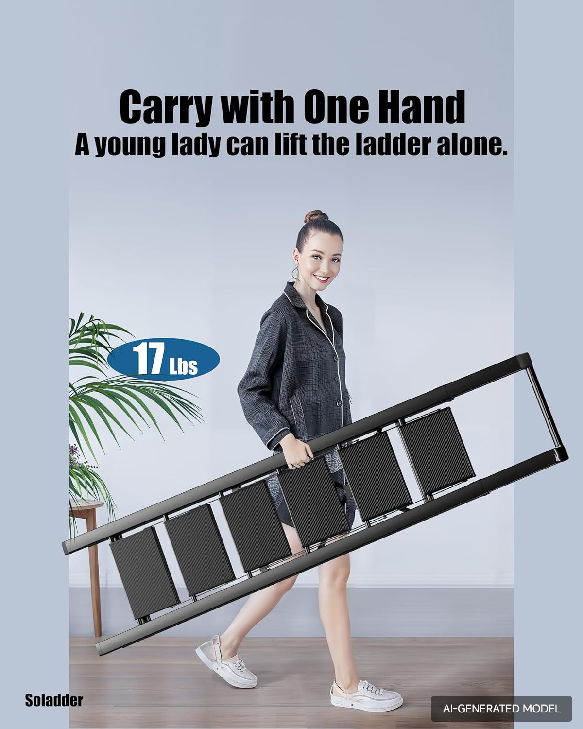 6 Step Ladder for 12 Feet High Ceiling, Folding Step Stool with Handgrip and Anti-Slip Wide Pedal, Portable Lightweight Aluminum Stepladder for Kitchen, Home (330 lbs Capacity) - Black