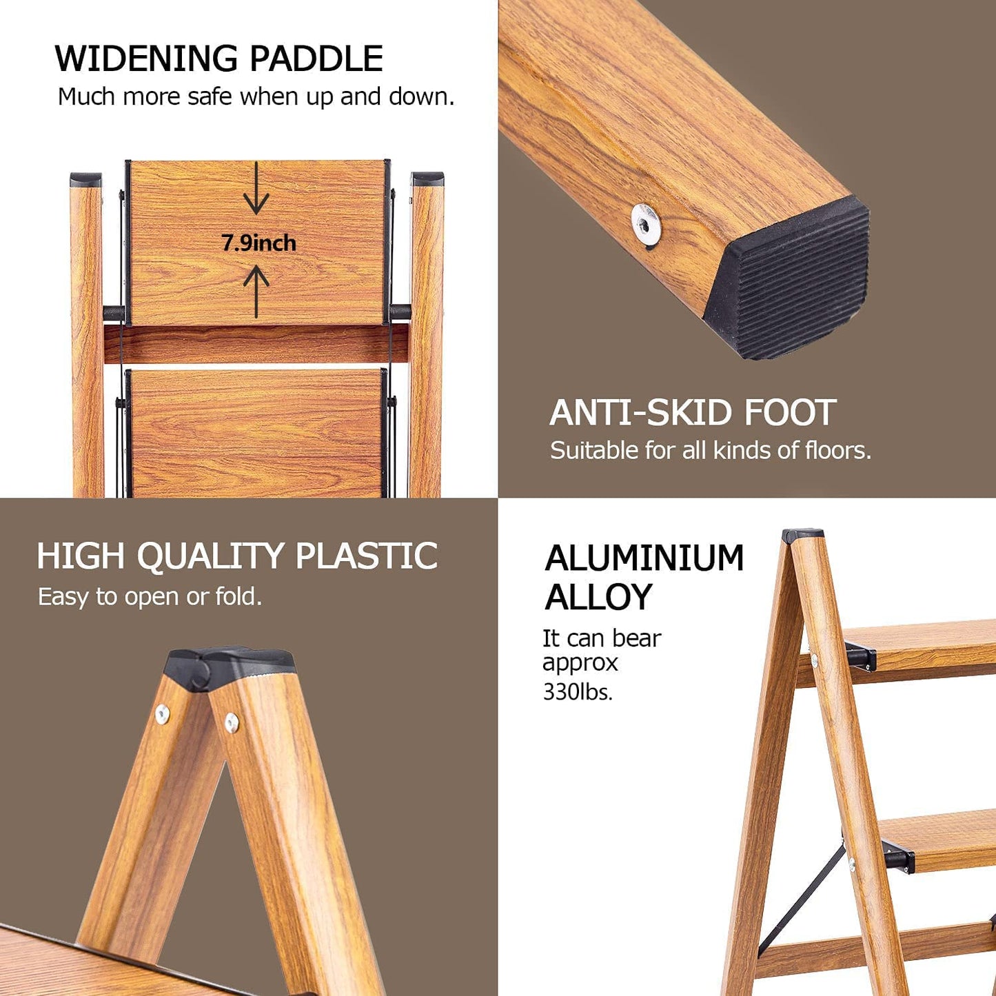 3 step ladder has widing paddle anti-slip tolding step stool